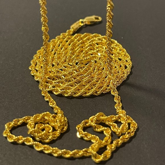 Solid 14K Gold Diamond Cut Rope Chain Necklace 24 inch,2.5 mm - Picture 3 of 17